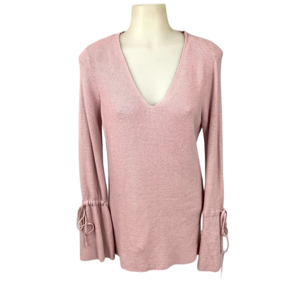 ALYA Sweater Francesca V-Neck Long Pull Tie Sleeve light pink Top Sz S F…